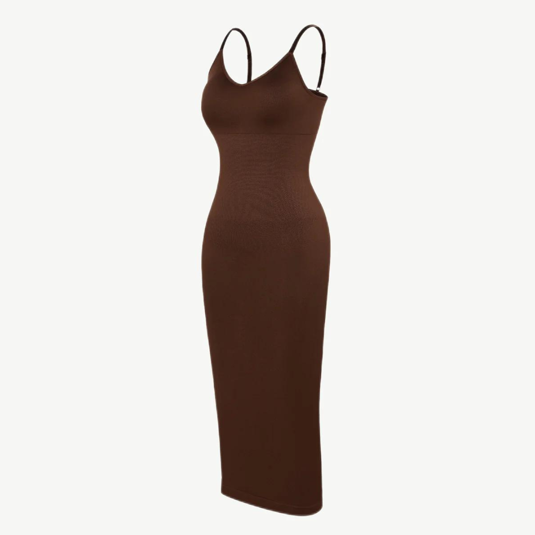 THE BROWN V- NECK SHAPER DRESS - M/L (In Stock)