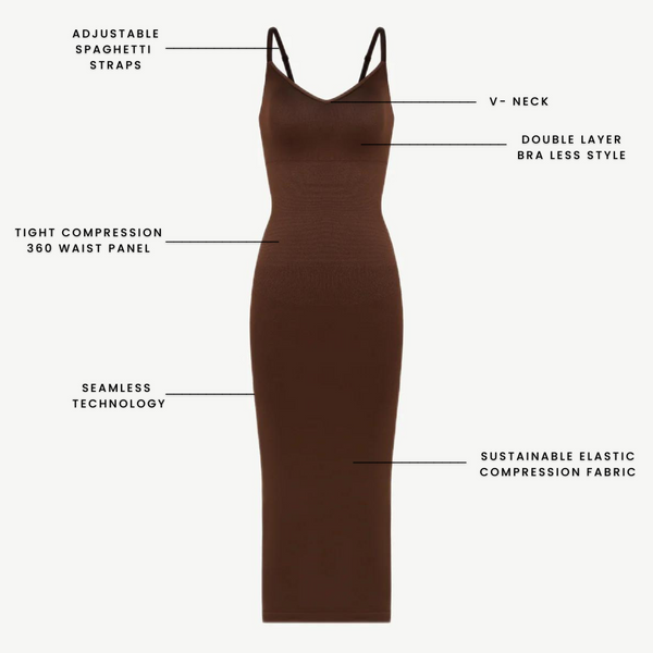 THE BROWN V- NECK SHAPER DRESS - M/L (In Stock)